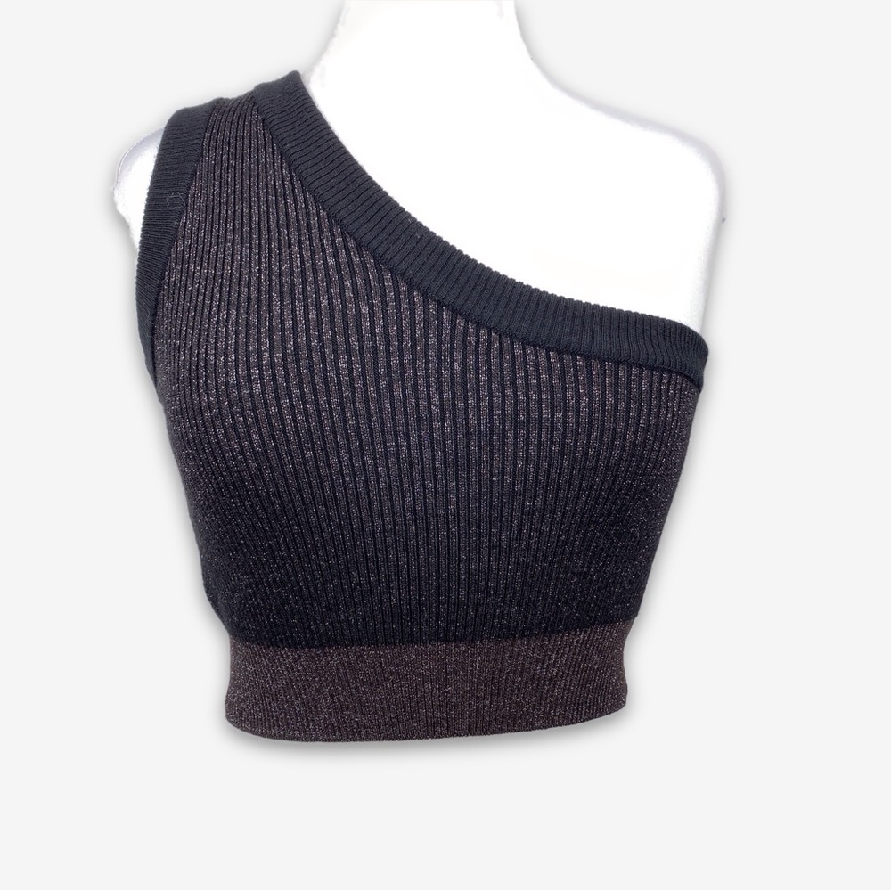 Closed One Shoulder Knit Top for Women Size XS Black Metallic Gold